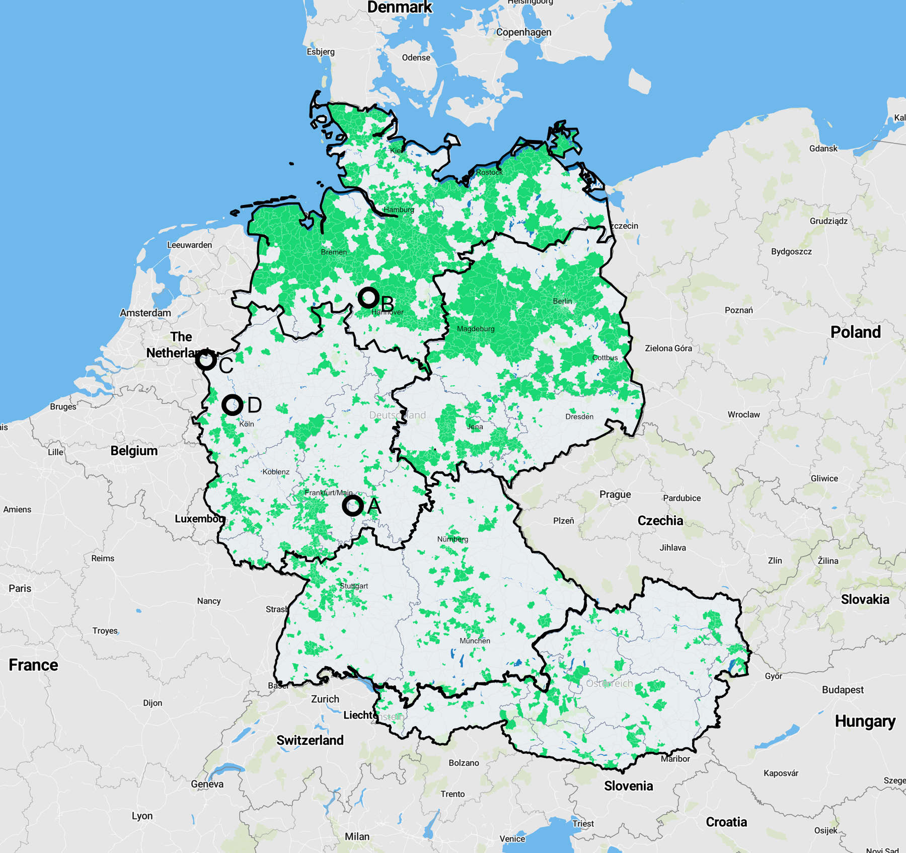 Nitratverteilung in Deutschland und Österreich: <5mg/l